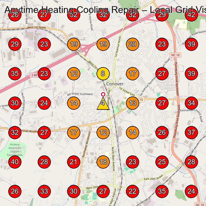 Anytime Heating Cooling Repair GeoGrid visibility map for Hvac Contractor in Franklin